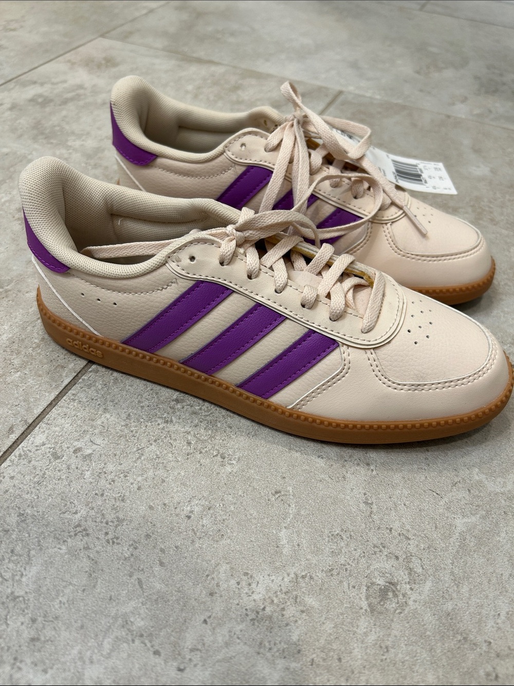 Adidas Breaknet Sleep Leather Sneakers with Purple Stripes and Gum Sole